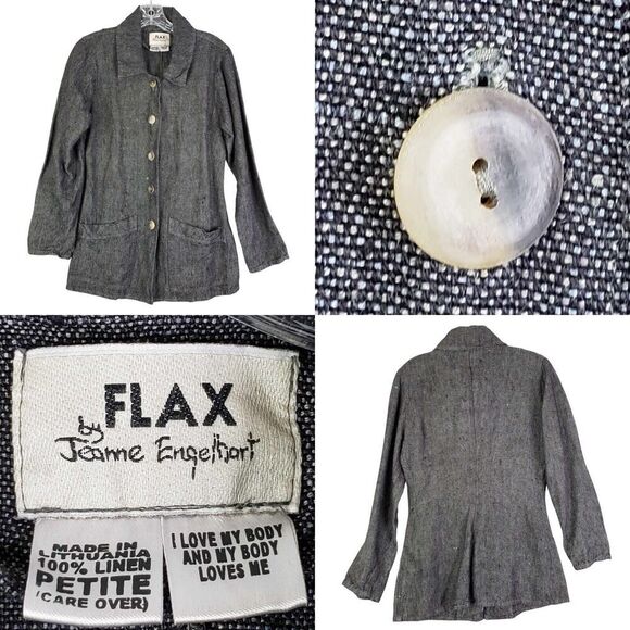 Flax Shirt Linen Oversized Button Up Women’s Petite Jacket Lagenlook Pockets - Picture 1 of 13